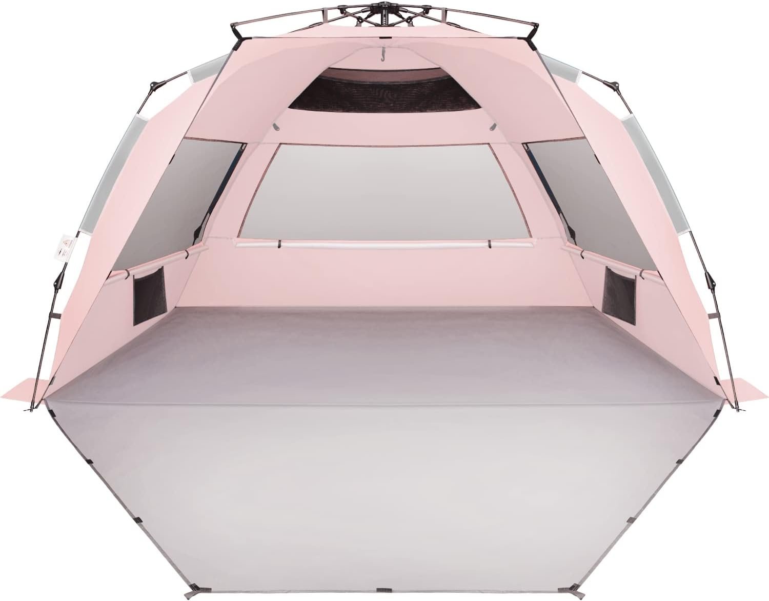 XX-Large Pop Up Beach Tent Sun Shelter for 5-6 Person Portable Sun Shade Instant Tent for Beach with Carrying Bag, Stakes, 6 Sand Pockets, Anti UV for Fishing Hiking Camping Pink