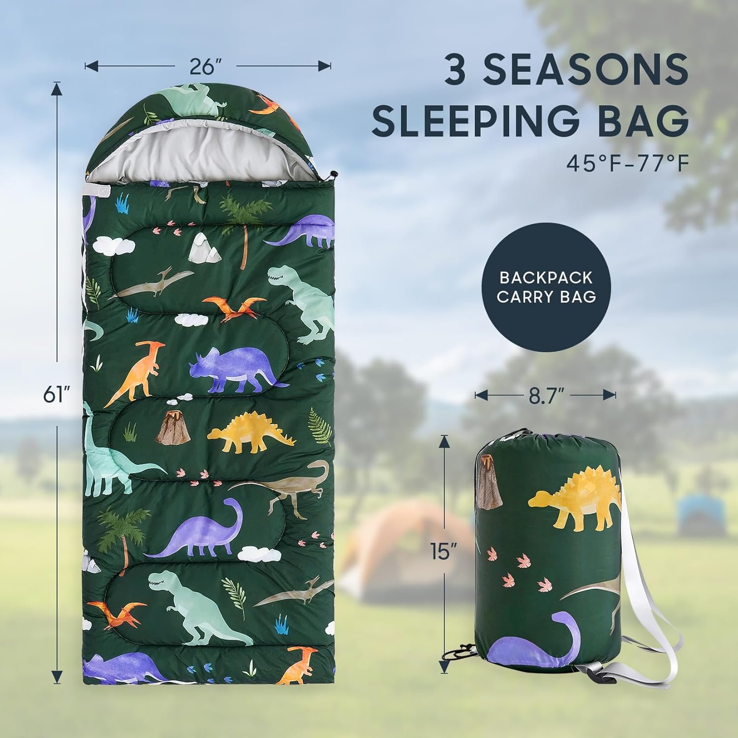 Kids Sleeping Bag for Boys Toddlers, Camping in Warm Cold Weather, Backpacking Lightweight Compact Outdoor Liner for 3 Seasons Summer Spring Fall - Image 2
