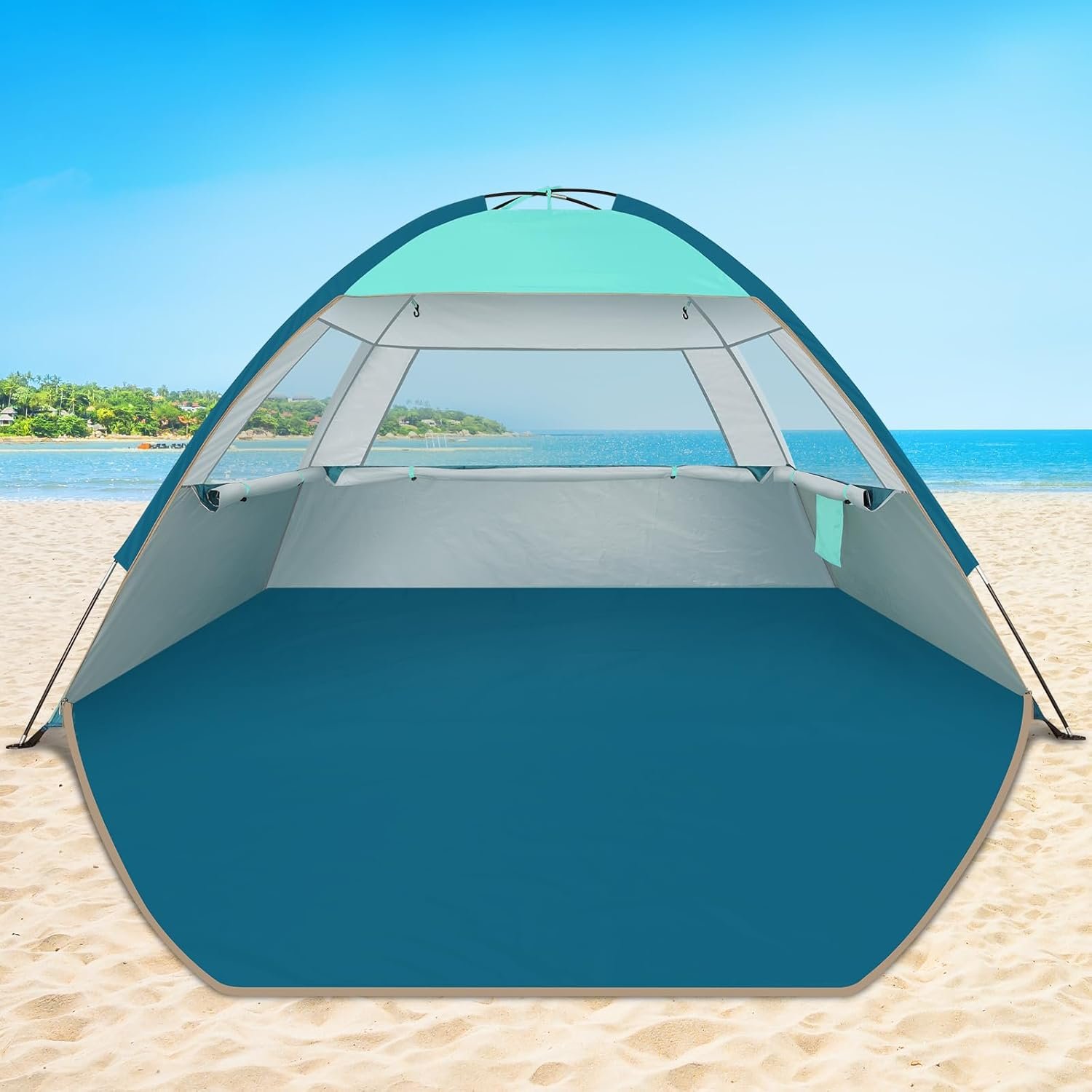 Beach Tent Sun Shade for 3/4-5/6-7/8-10 Person, UPF 50+ Beach Sun Shelter Canopy Tent, Lightweight, Easy Set Up and Carry