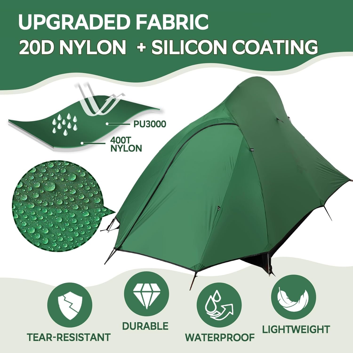 1-2 Person Lightweight Backpacking Tent - Waterproof Tent for 3 Season, Ultralight Camping Tent for Outdoor, Easy Setup for Sports, Hiking, Travel by - Image 2