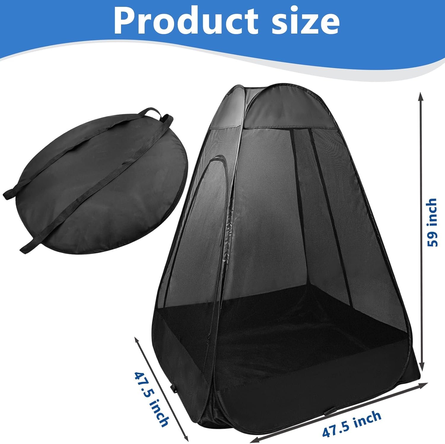 1-Person Camping Chair Pop up Tent, 47"x47"x59" See Through Single Mesh Tent Bugs Barrier Mosquito Net 2 Zipper Doors Outdoor Sports Pod Shelter with Bag for Fishing, Not Included Chair - Image 2
