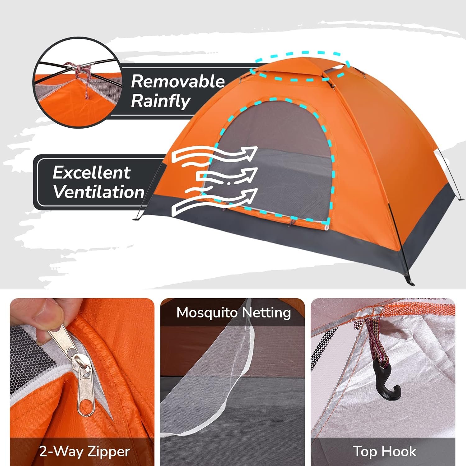 Camping Dome Tent, 1-4 Person Waterproof Windproof Easy Setup Spacious Family Tents with Carry Bag & Rain Fly for Hiking Backpacking Traveling Glamping Beach - Image 2