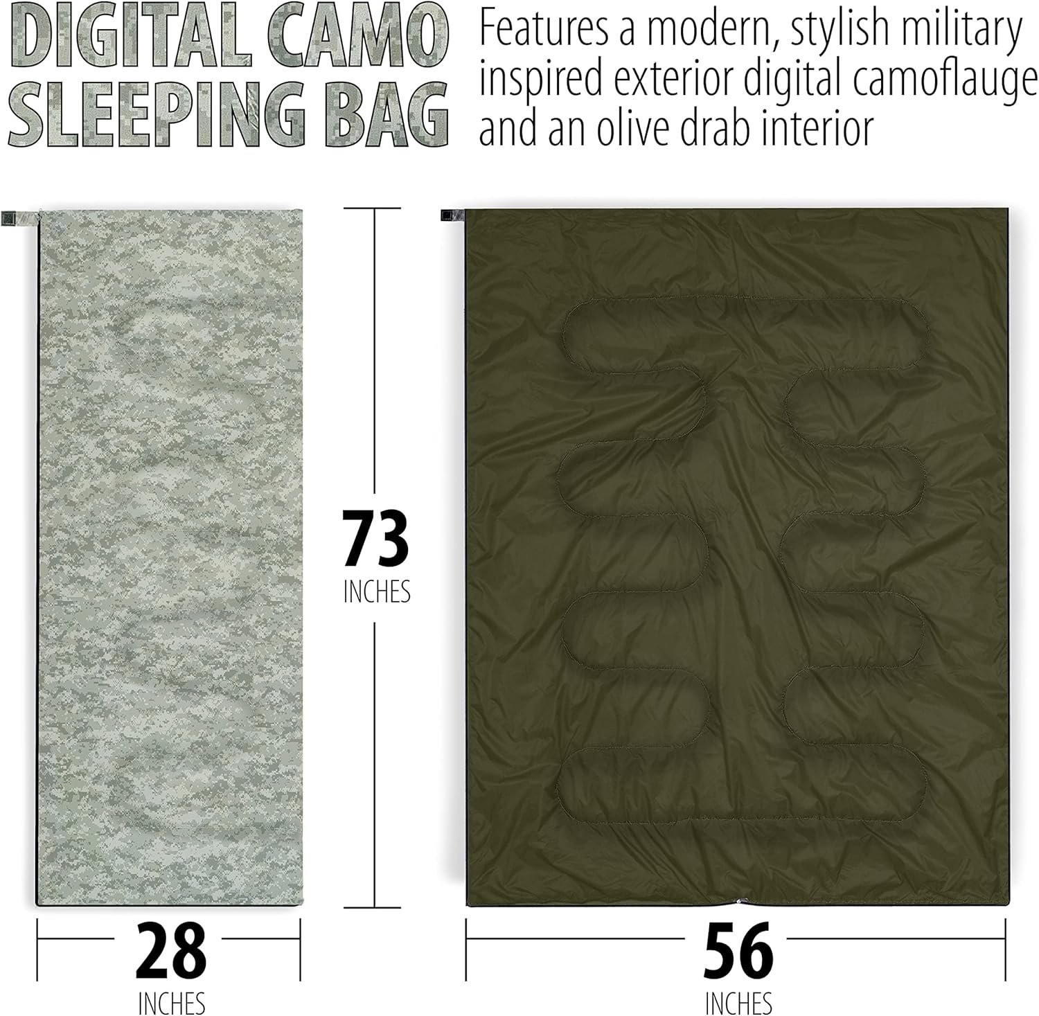 Sleeping Bag, 28 x 73", Olive Drab - Image 2